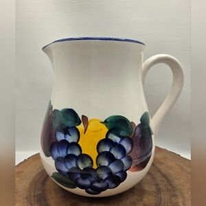 Dansk Ceramic Pitcher with Blue, Yellow and Green Fruit Design